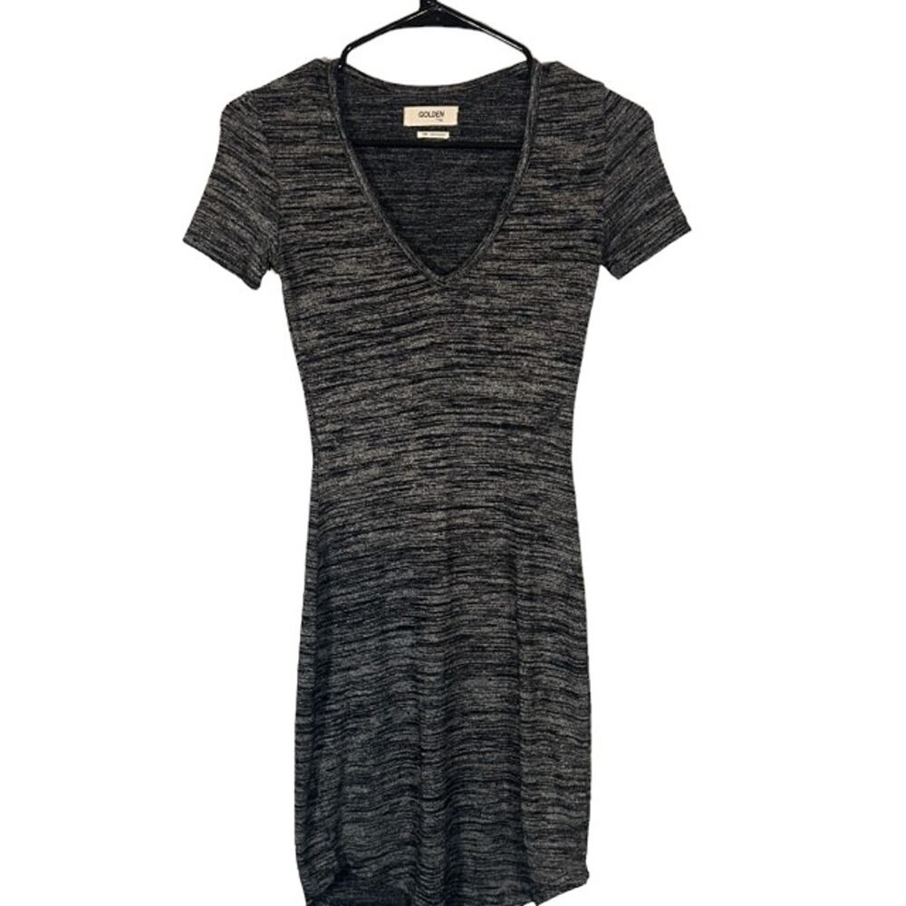 Golden by TNA Gray Marled Short Sleeve V-Neck Stretch Dress Women Sz XXS